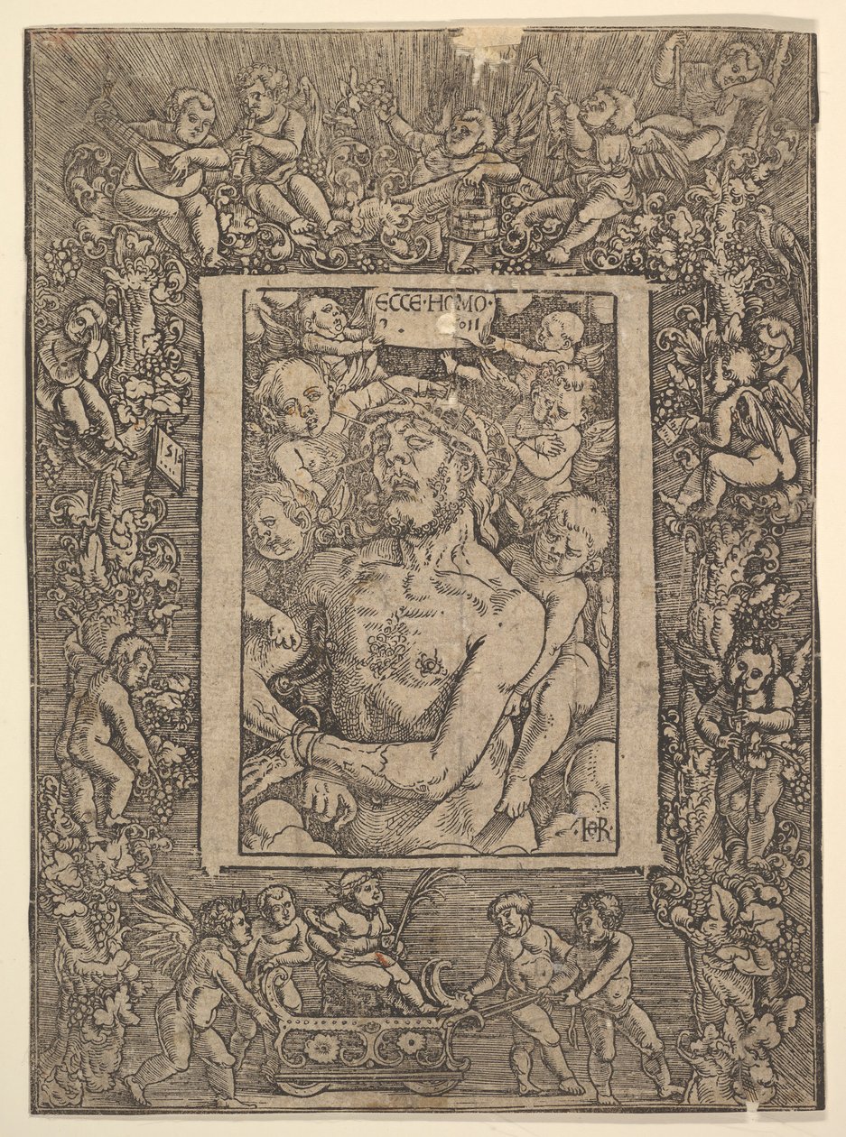 Ecce Homo med dekorativ kant som visar Bacchus triumf, 1511. av Hans Baldung