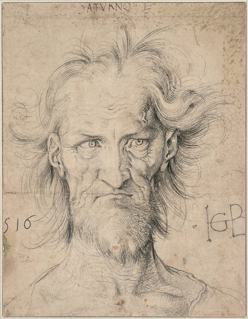 Chef för en skäggig gammal man Saturnus, 1516 av Hans Baldung