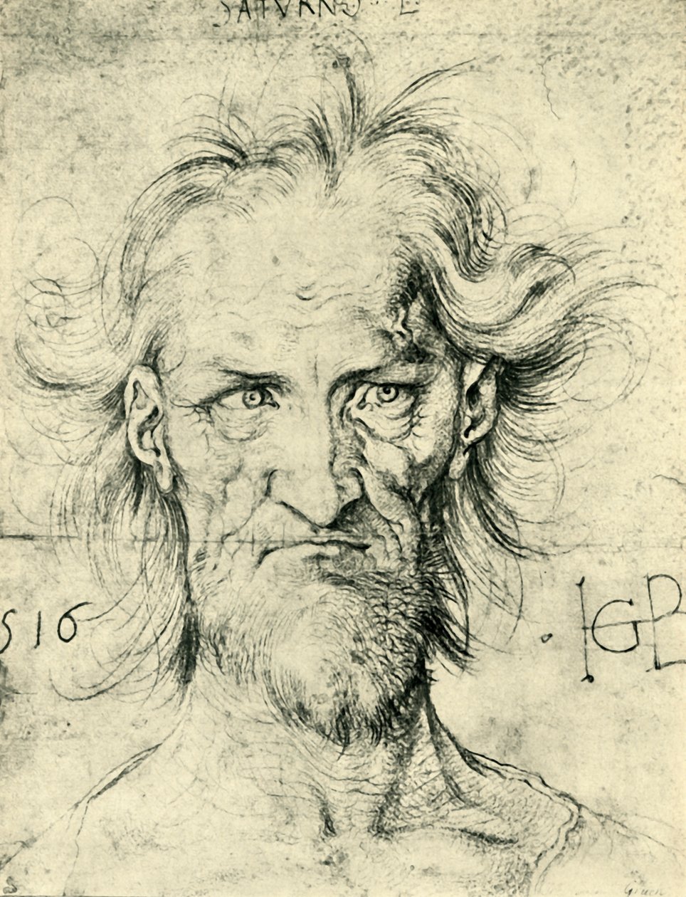 Chef för en skäggig gammal man Saturnus, 1516, 1943. av Hans Baldung