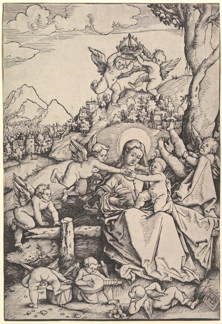 Jungfrun och barnet med åtta änglar i ett landskap, 1511. av Hans Baldung