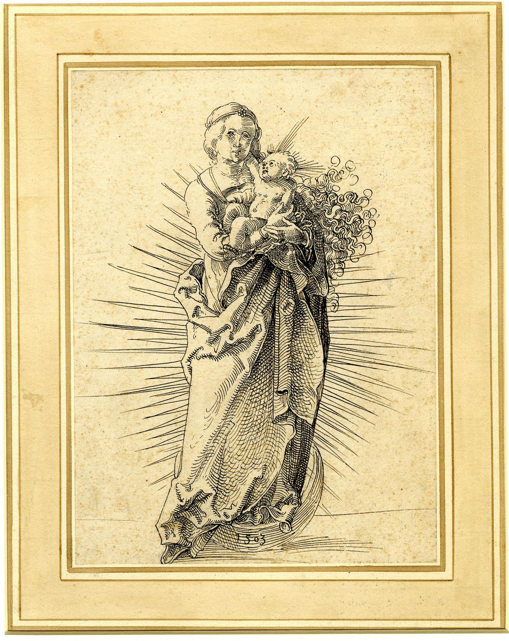 150593001 Jungfru med barn på en halvmåne. 1503 Penna och svart bläck av Hans Baldung Grien