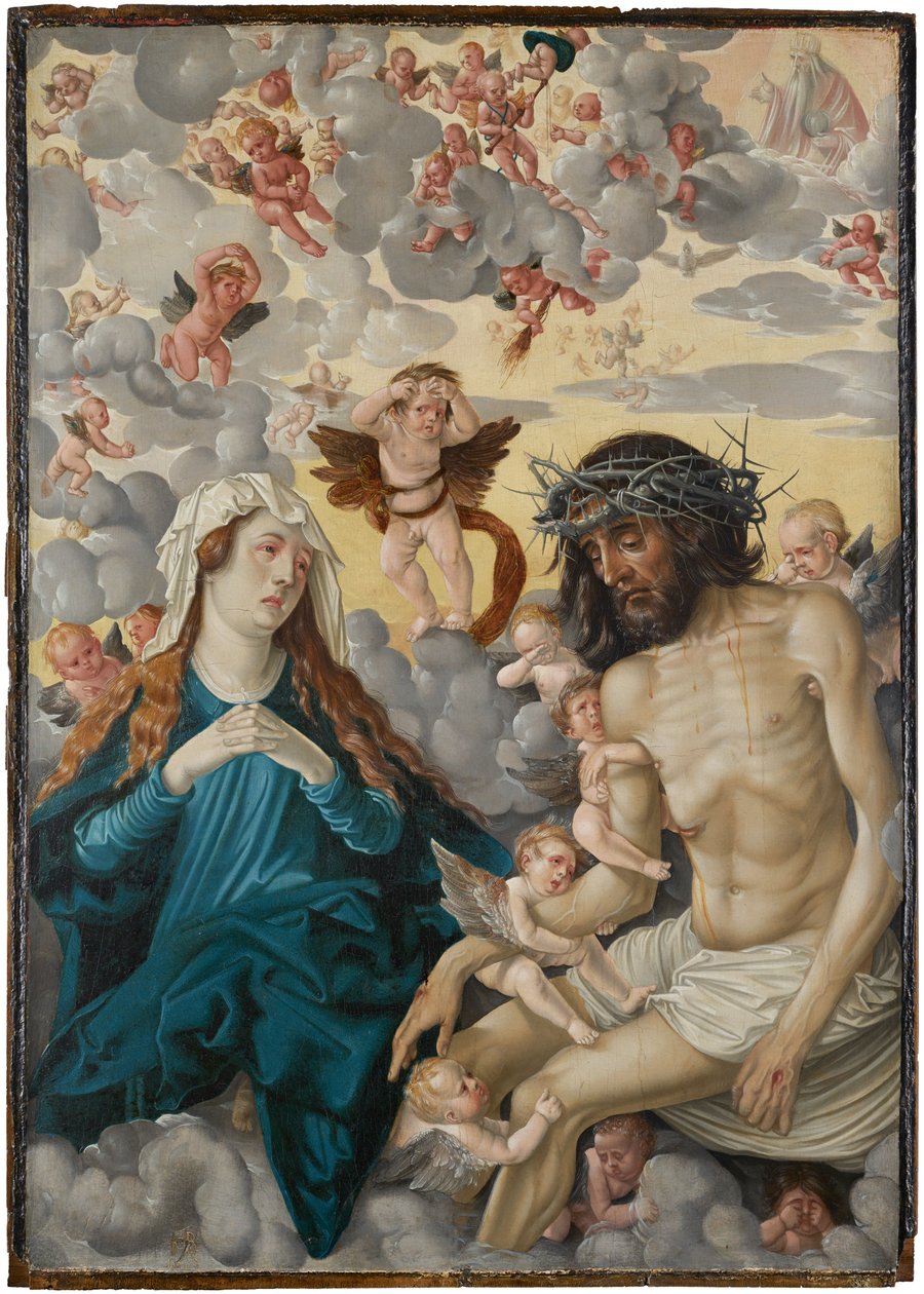 Kristus som smärtornas man, sörjd av Maria och änglar av Hans Baldung Grien