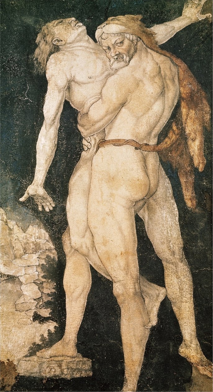 Herakles och Antaios av Hans Baldung Grien