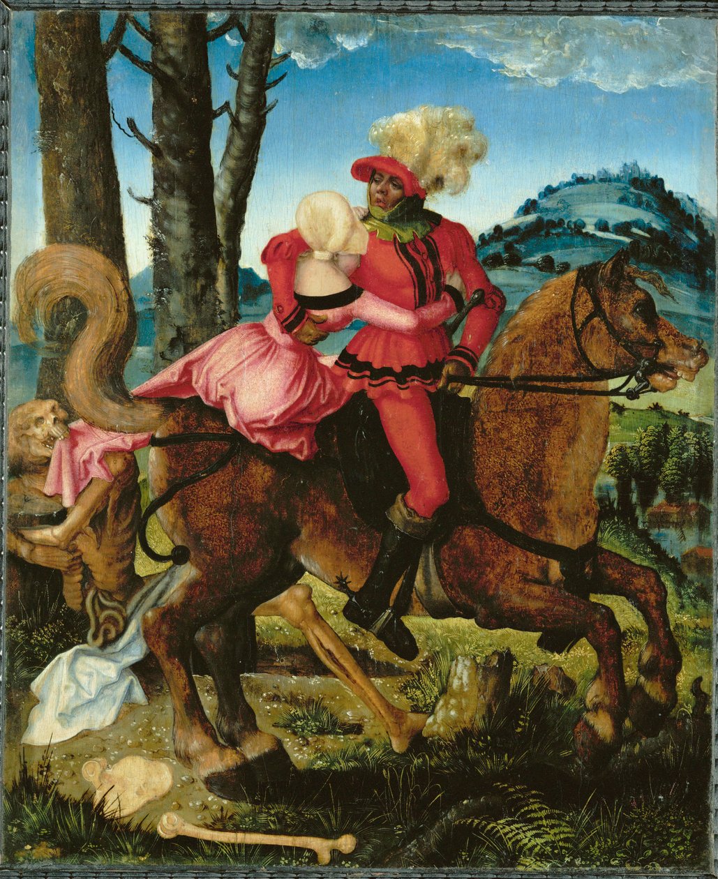 Riddare, jungfru och död (målning på trä) av Hans Baldung Grien