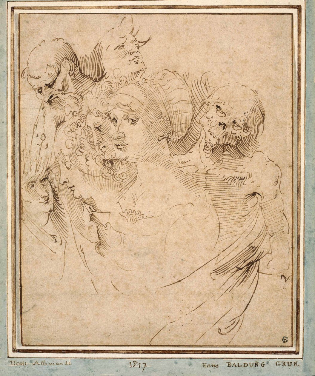 "" La mort representee avec sept tetes "" (Döden mellan sju huvuden) Dessin de Hans Baldung (Baldung Grien) (1484-1545) vers 1515 Collection privee av Hans Baldung Grien