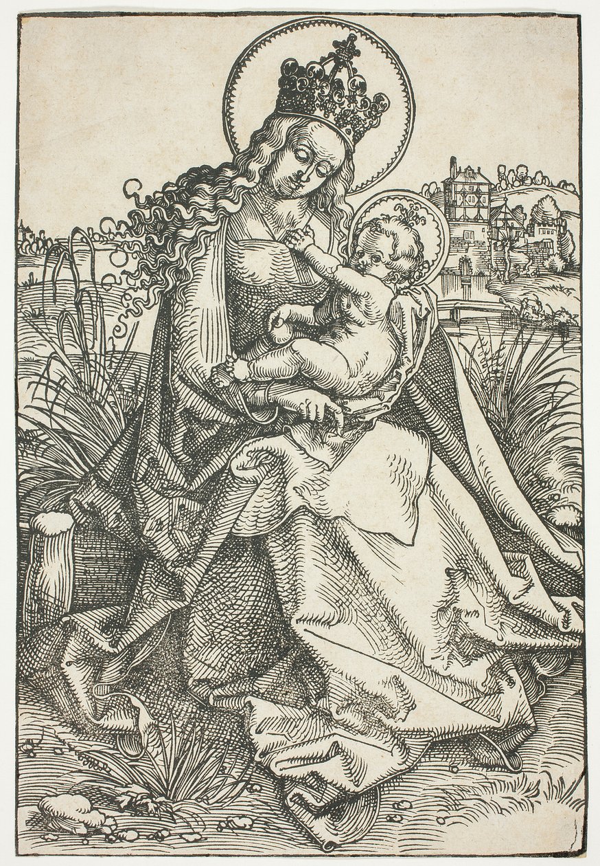 Madonna och barn på en gräsbevuxen bänk av Hans Baldung Grien