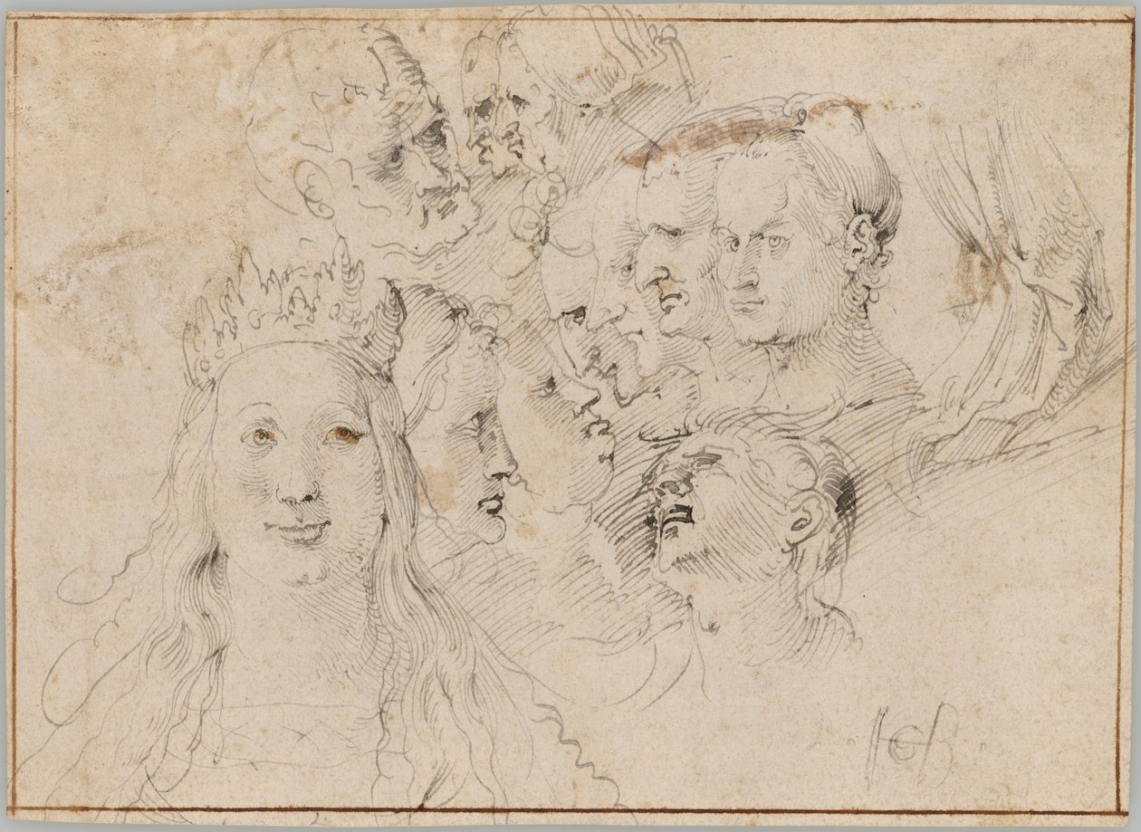 Huvudstudier (framsida); Studier av en mansfigur (baksida) av Hans Baldung Grien