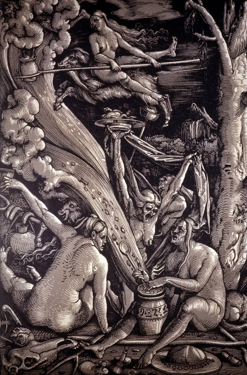 Häxornas sabbat, gravyr av Hans Baldung Green, tysk målare, gravör och serietecknare (1484-1545). av Hans Baldung Grien
