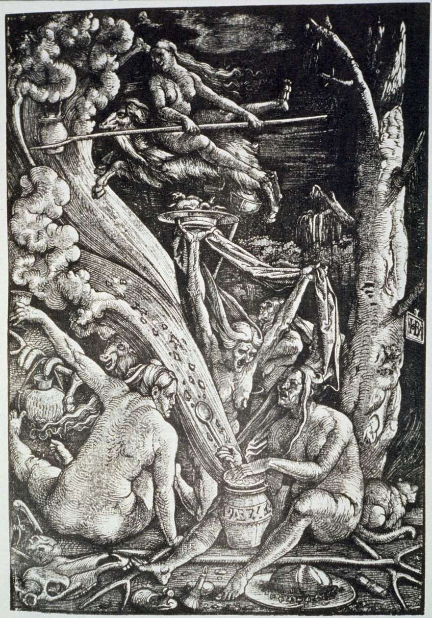 Häxorna på sabbaten, efter Hans Baldung Grien, illustrerad i en magisk historia publicerad i slutet av 1800-talet av Hans Baldung Grien