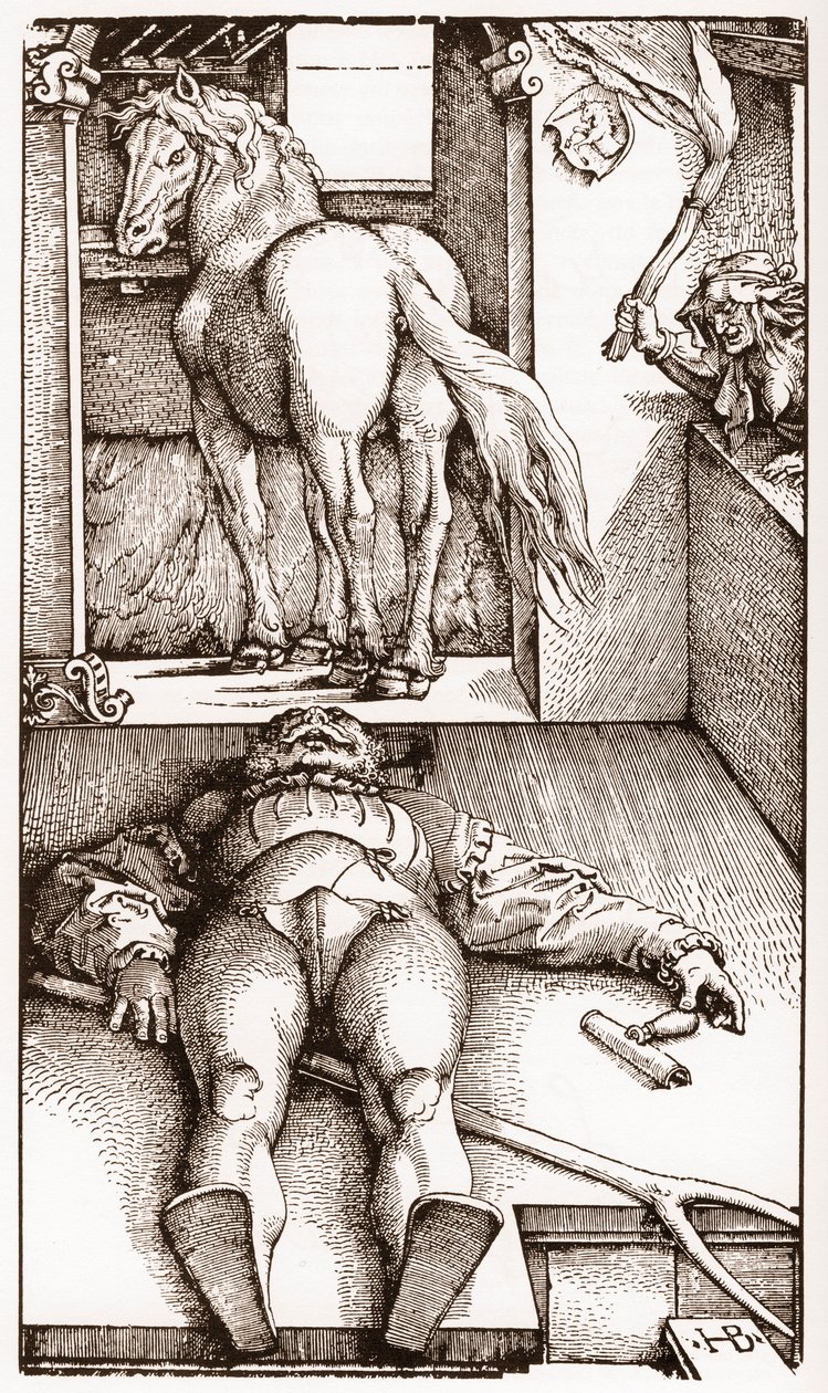 Den förhäxade palefrenier - (Sovande brudgum och trollkarl) trästick av Hans Baldung Grien (1485-1544) ca 1544 - av Hans Baldung Grien
