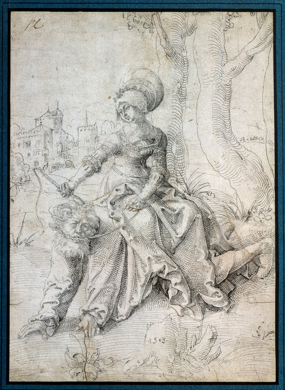 Kvinnan som rider mannen: Phyllis sitter på ryggen av Aristoteles som går på alla fyra. Teckning av Grien Hans Baldung (1484-1545) Ec. Allt. av Hans Baldung Grien