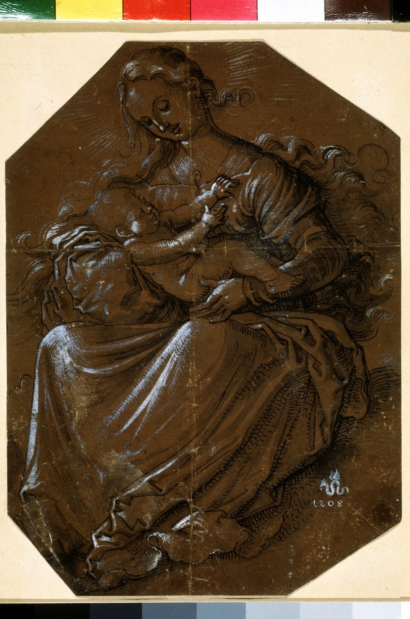 "Jungfru och barn" (Jungfru och barn) Teckning med bläck och penna på brunt papper av Hans Baldung (1484-1545) Pushkin-museet från 1500-talet, Moskva av Hans Baldung Grien