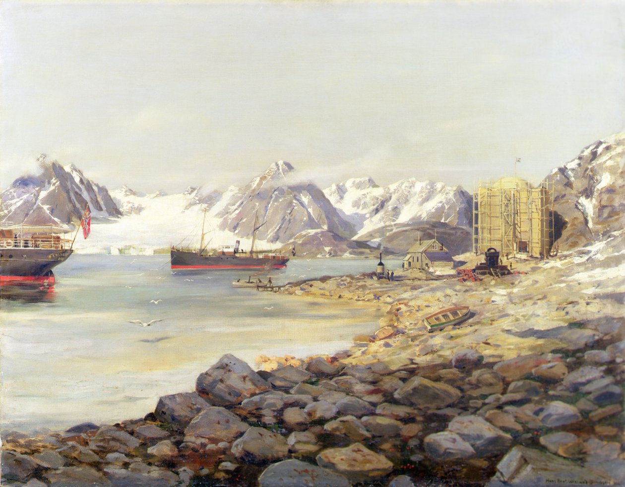 Fartygen från Andree Polar Expedition ankrade utanför balkongstationen, Dane