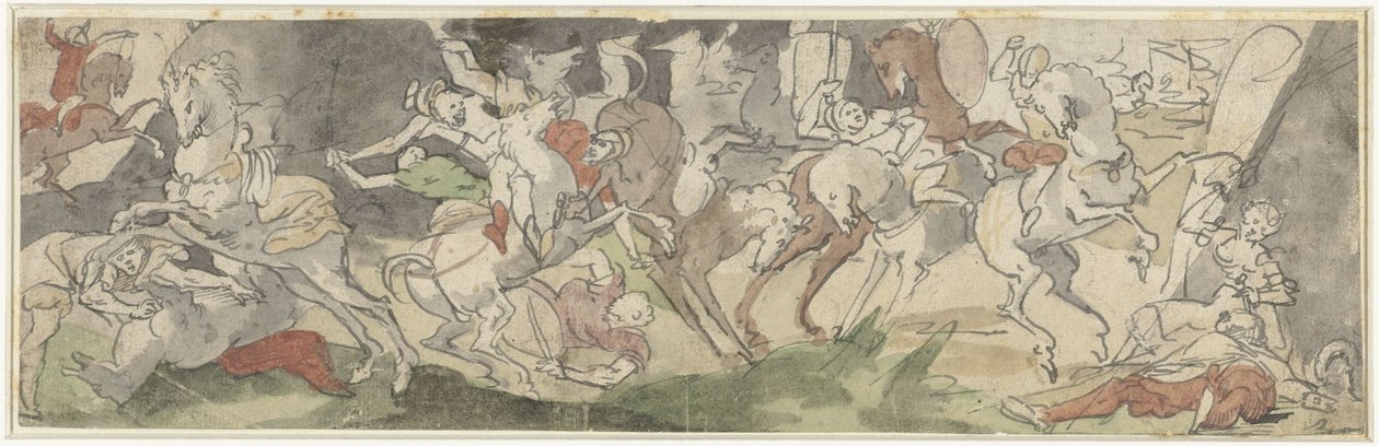 Kampscen med ryttare, höger Jael och Sisera av Hans Bock (der Jungere)