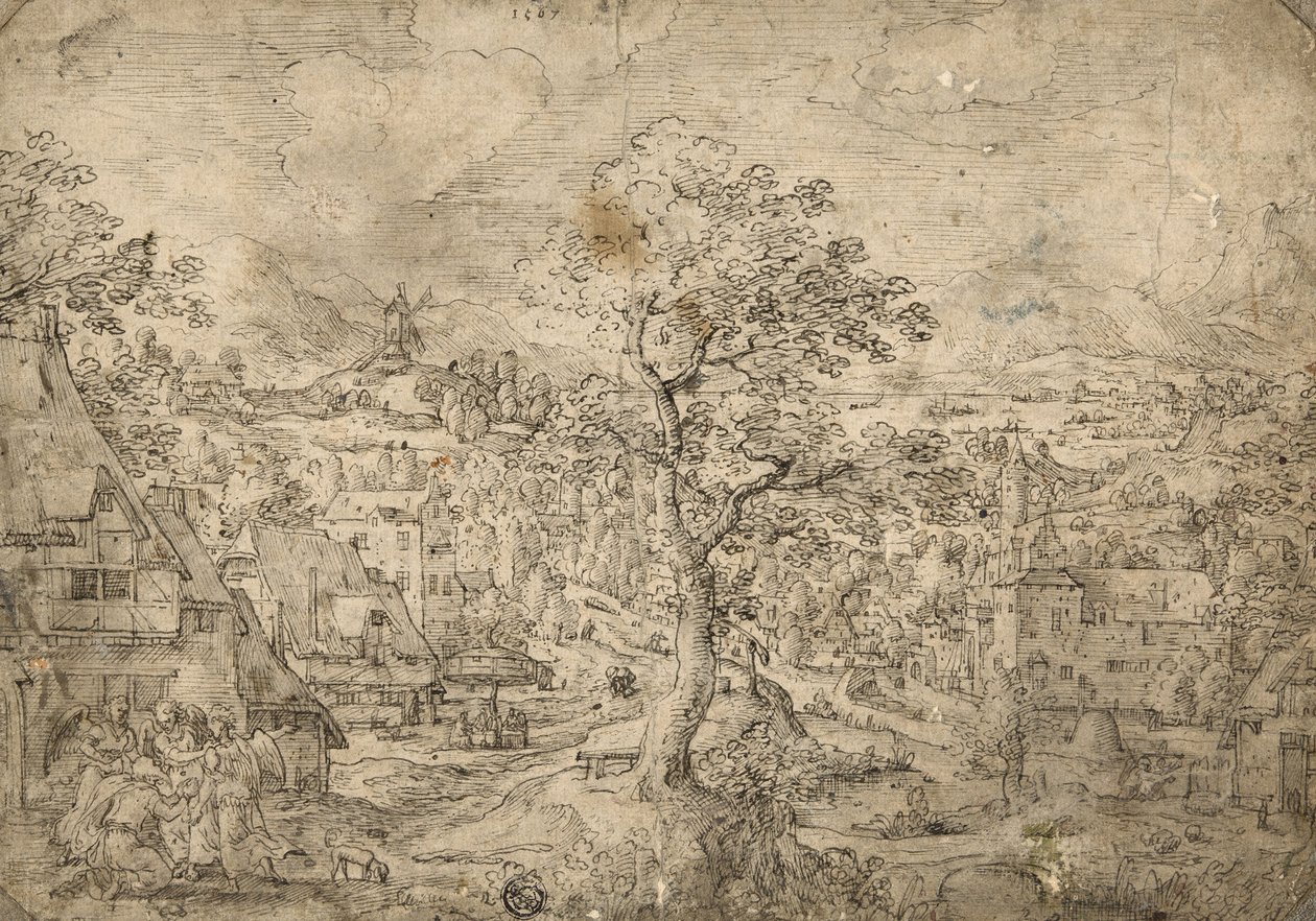 Landskap med Abraham och änglar, 1567 av Hans Bol