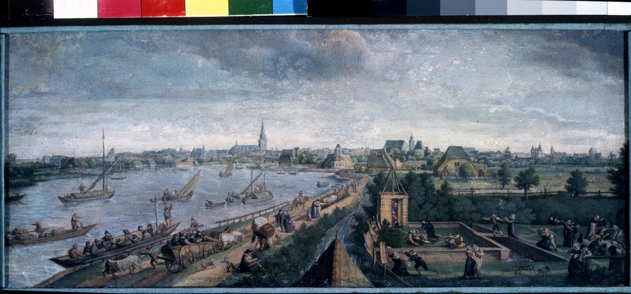 ""Landsnöjen"" (Landsnöjen) Landsbygdens glädjeämnen, scen för promenader på floden, landbal, picknick och utomhusspel. Gouachemålning av Hans Bol (1534-1593) 1592 Pushkin Museum, Moskva av Hans Bol