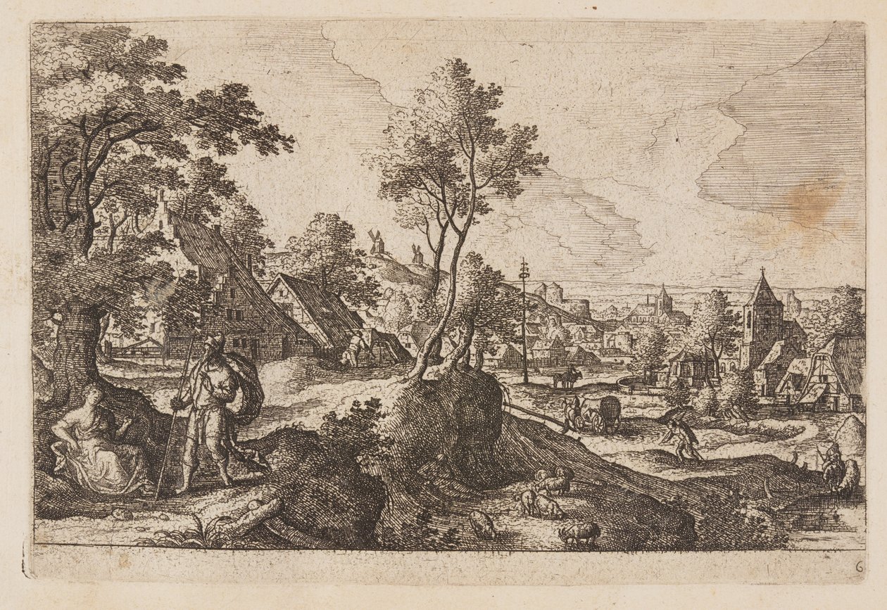 Tavel 6, från Landskap med scener ur Gamla och Nya testamentet samt Ovidius Metamorfoser av Hans Bol