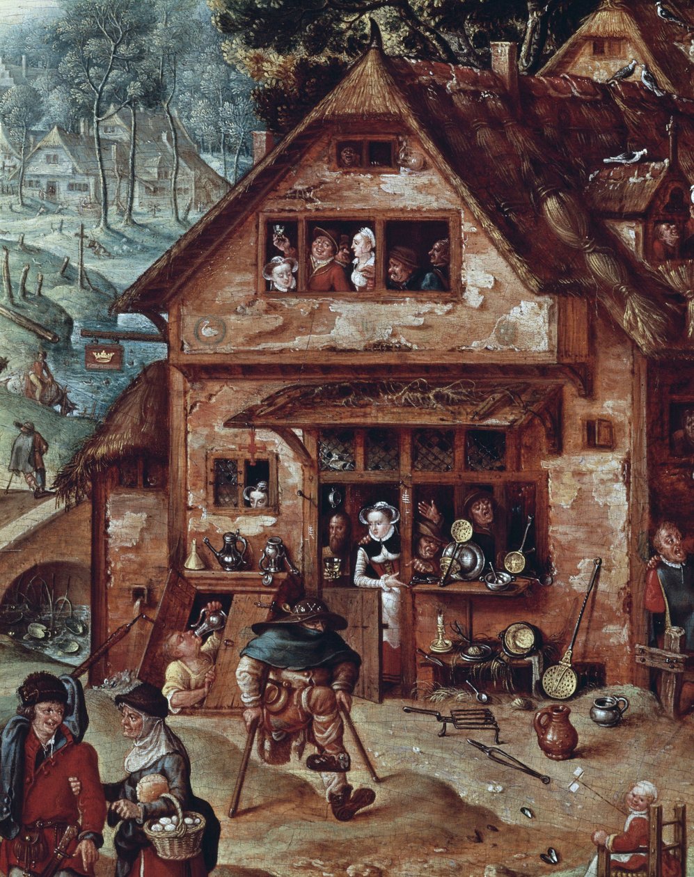 Taverna, detalj av byscen, målning av Hans Bol (1534-1593) av Hans Bol