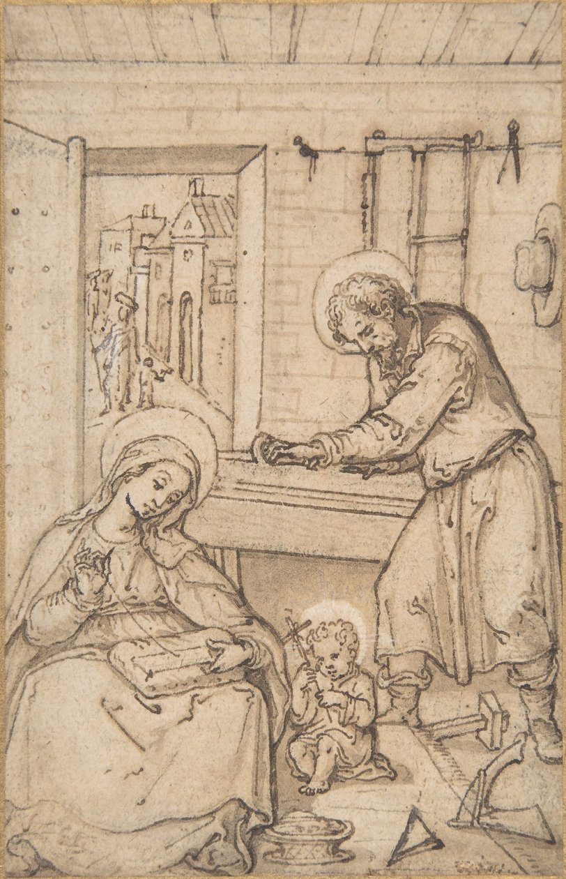 Kristi barndom, i snickeriet, 1534-93. av Hans Bol.