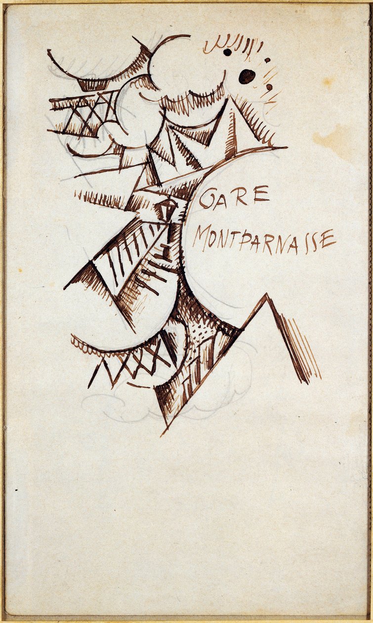 Gare Montparnasse Ritning med kinesiskt bläck och penna av Hans Bolz (1885-1918) 1912 Privat samling av Hans Bolz