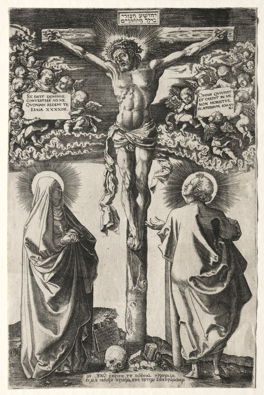 Kristus på korset mellan jungfrun och Johannes, 1542. av Hans Brosamer