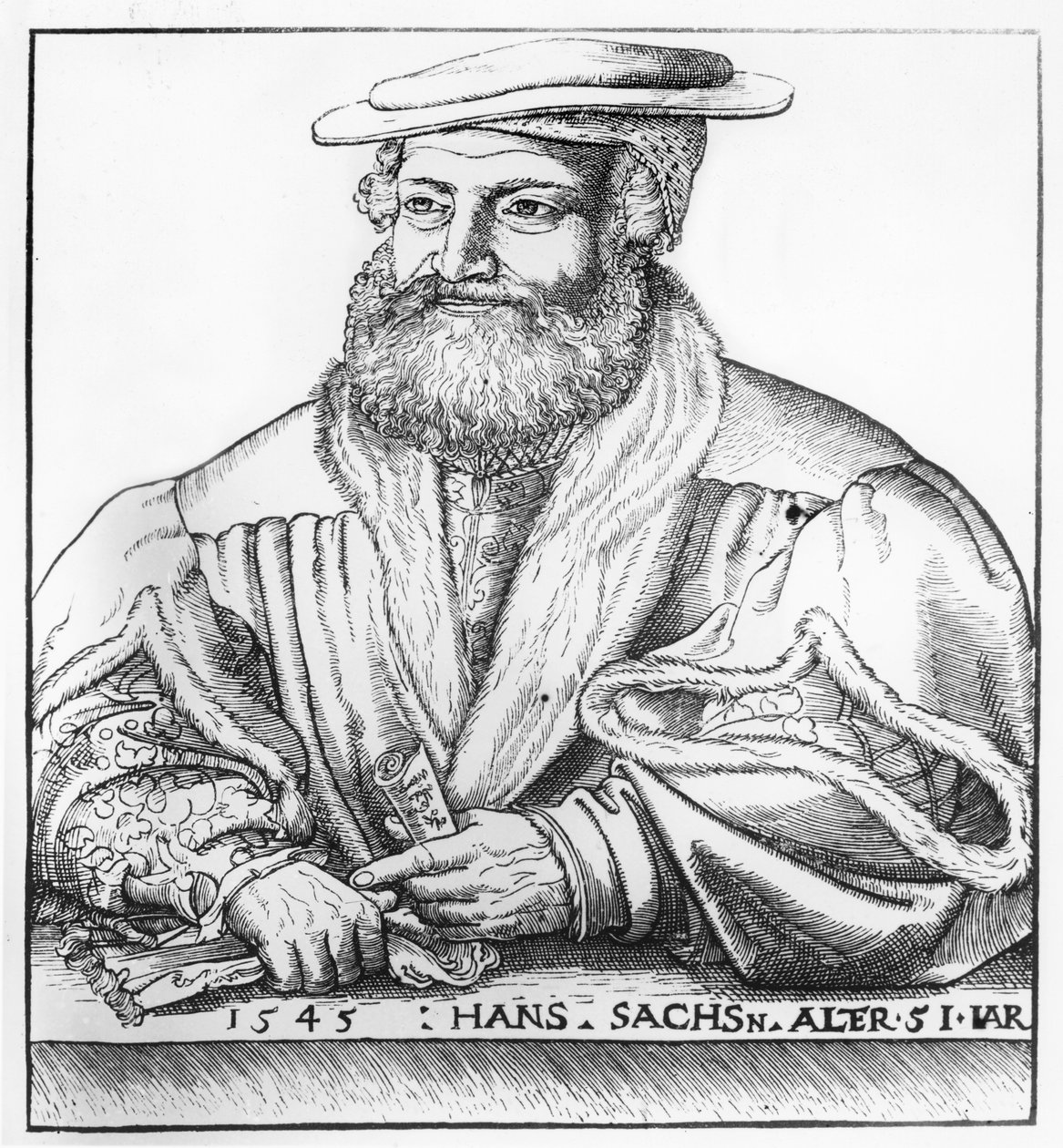 Porträtt av Hans Sachs, 1545 av Hans Brosamer