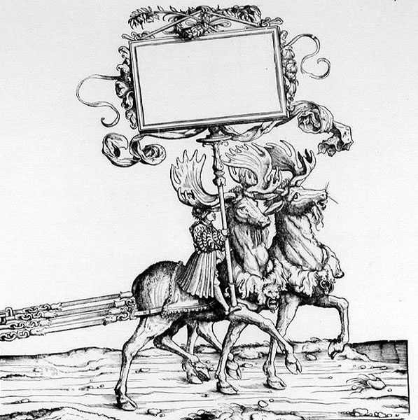 Ett par hjortor som leder en vagn, från Maximilians Triumfprocession, ca 1516-18 av Hans Burgkmair