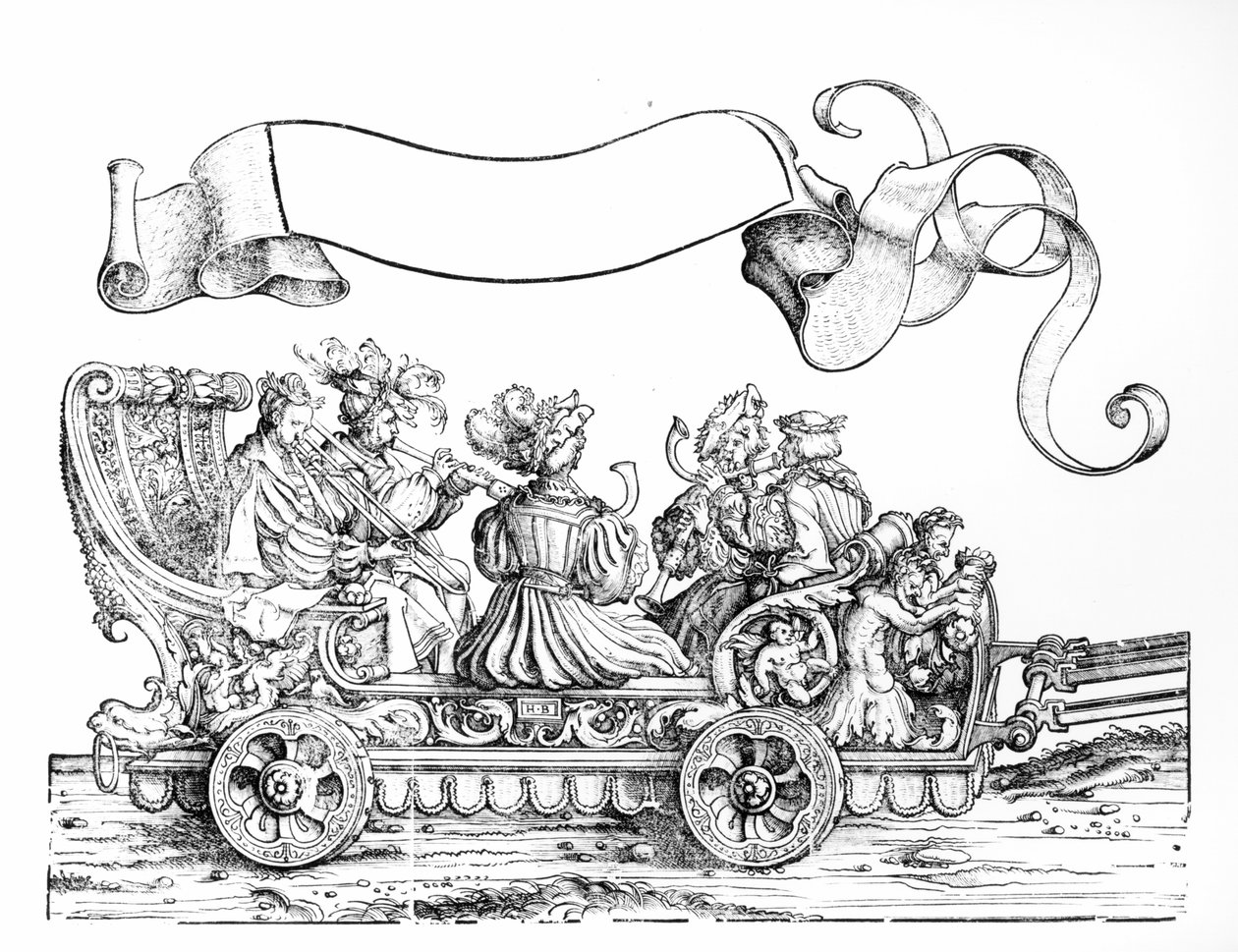 En scen från Maximilians triumfprocession, ca 1516-18 (träsnitt) (bw foto) av Hans Burgkmair