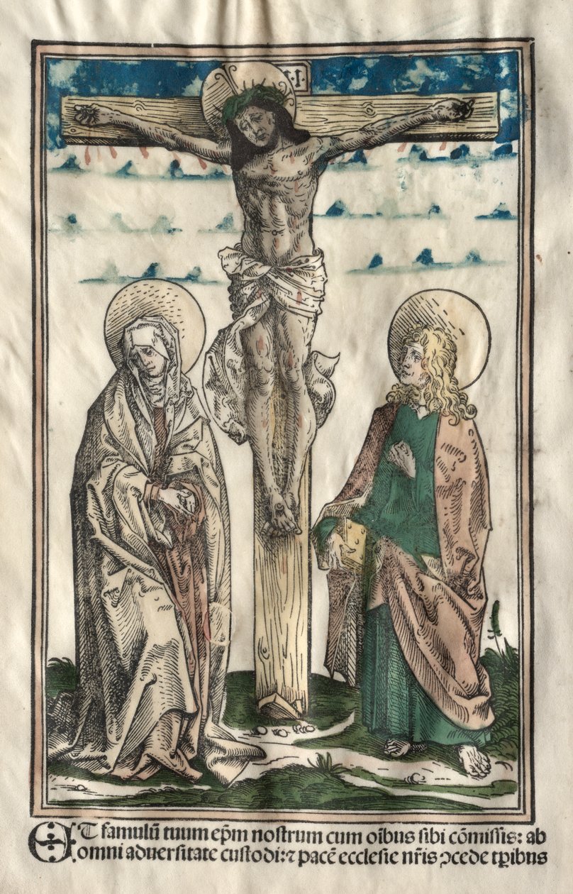 Kristus på korset mellan Maria och Johannes av Hans Burgkmair
