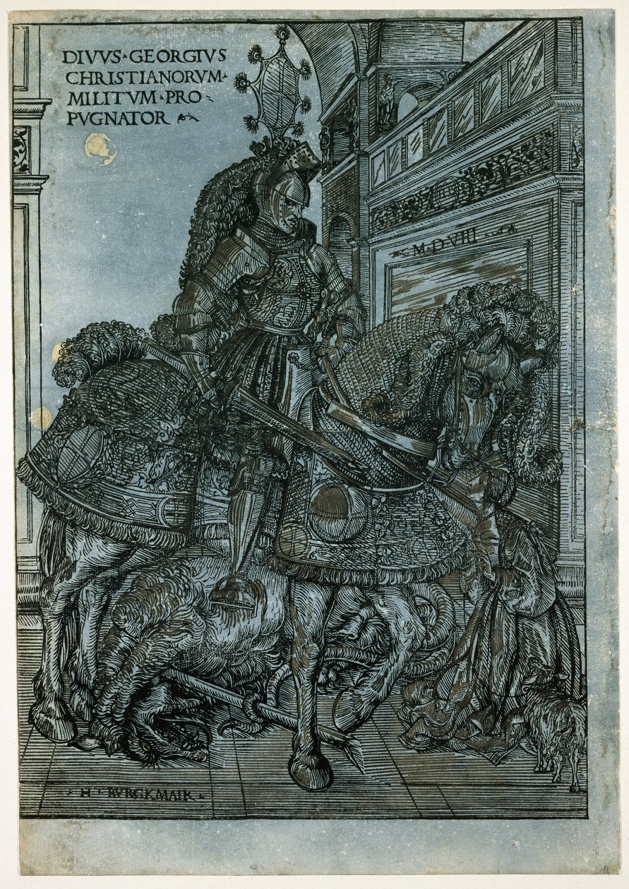 St George till häst, 1508 (chiaroscuro träsnitt) av Hans Burgkmair