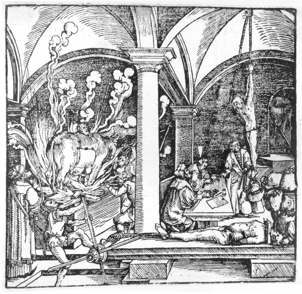 The Questioning, illustration från en bok av Cicero Teutsch, Augsbourg, 1533 av Hans Burgkmair