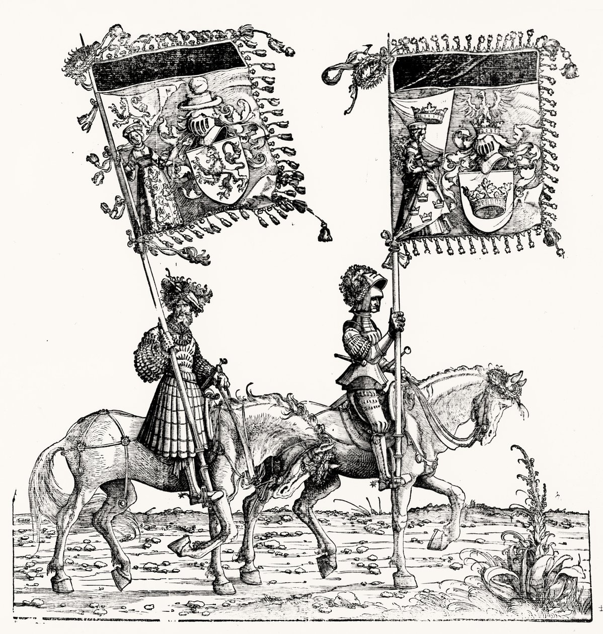 Två beridna riddare, från Maximilians Triumfprocession, c.1516-18 av Hans Burgkmair
