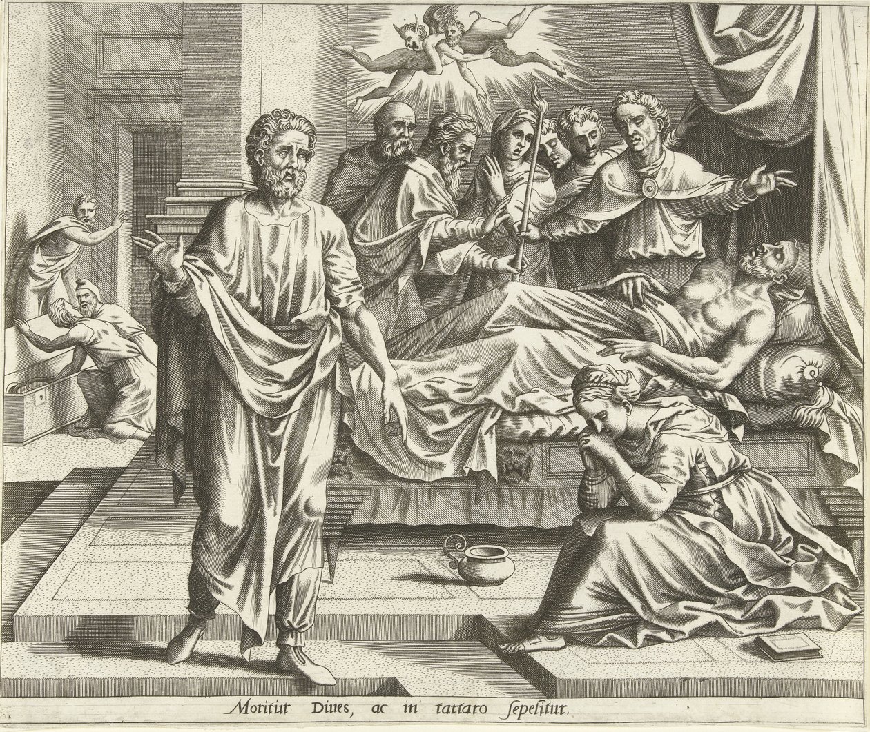 Den rike mannens död The History of Lazarus and the Rich Man (serietitel) av Hans Collaert (I) (possibly)