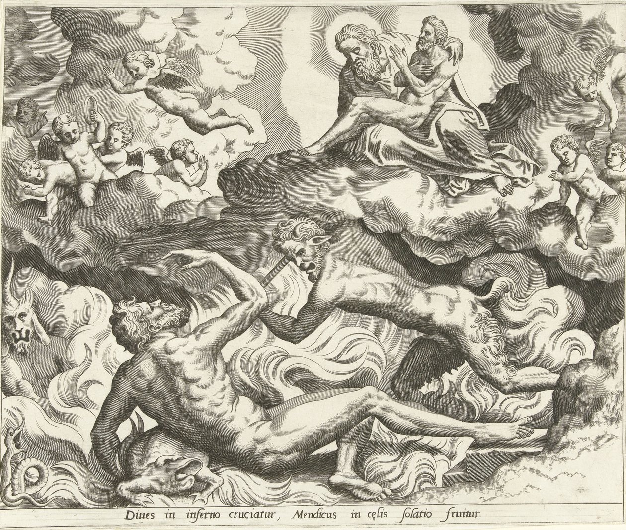 Lasarus i himlen och den rike mannen i helvetet The History of Lazarus and the Rich Man (serietitel) av Hans Collaert (I) (possibly)