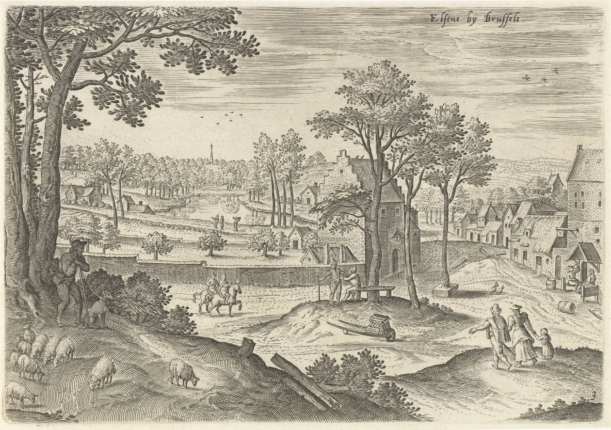 Utsikt över Ixelles Ixelles nära Bryssel (titel på objekt) Sevärdheter från Brysselområdet (serietitel) av Hans Collaert (I)
