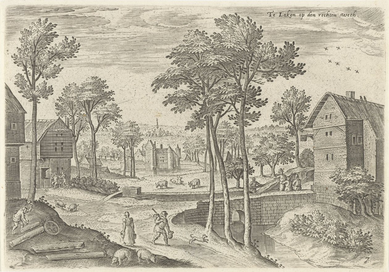 Utsikt över huvudgatan i Laeken I Laken till höger (titel på objekt) Ansikten från Brysselområdet (serietitel) av Hans Collaert (I)