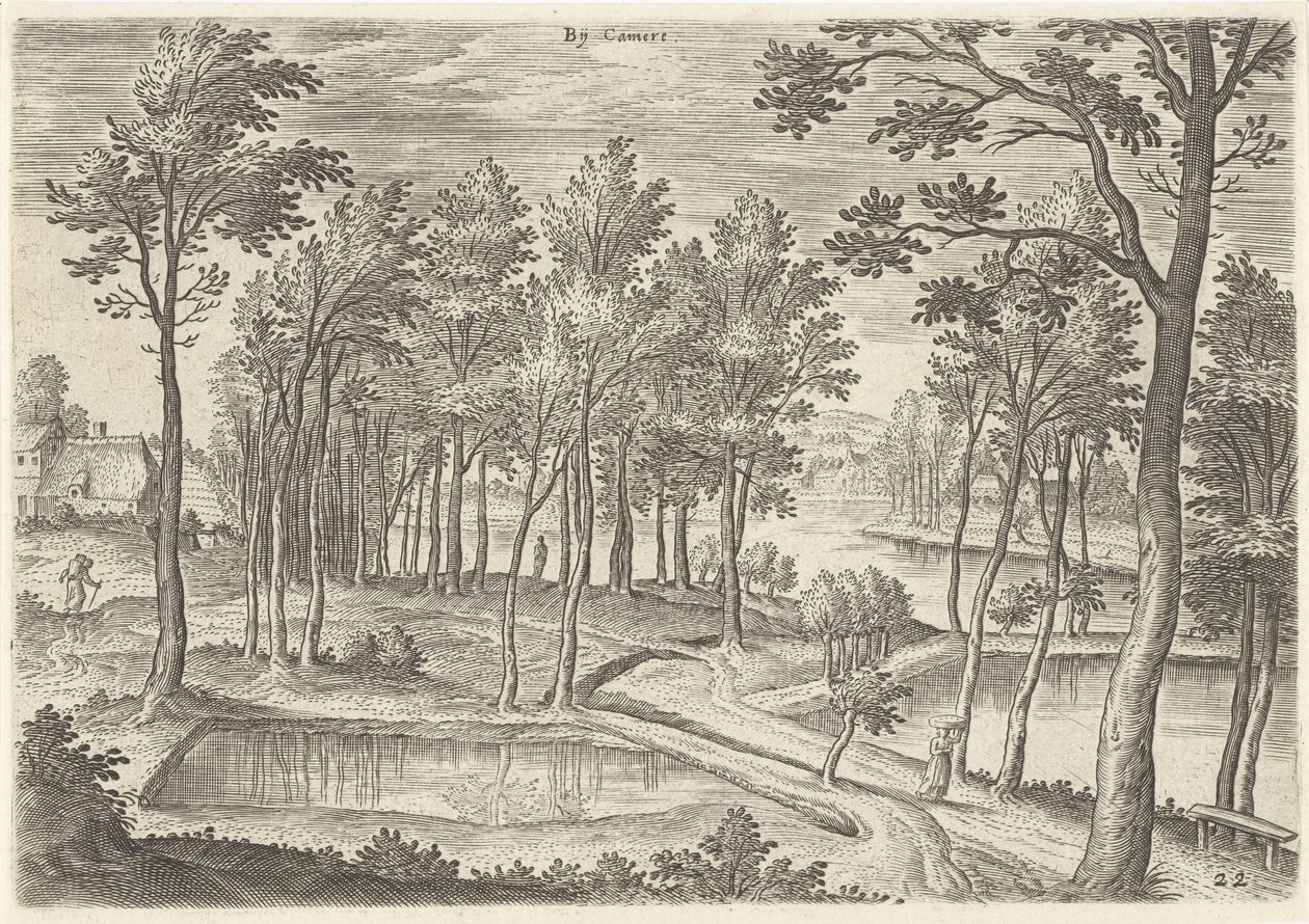Utsikt över dammarna i La Cambre At Camere (titel på objekt) Sevärdheter från Brysselområdet (serietitel) av Hans Collaert (I)