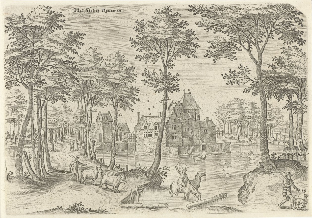 Utsikt över slottet Rivieren Reverend the lock (titel på objekt) Sevärdheter från Brysselområdet (serietitel) av Hans Collaert (I)