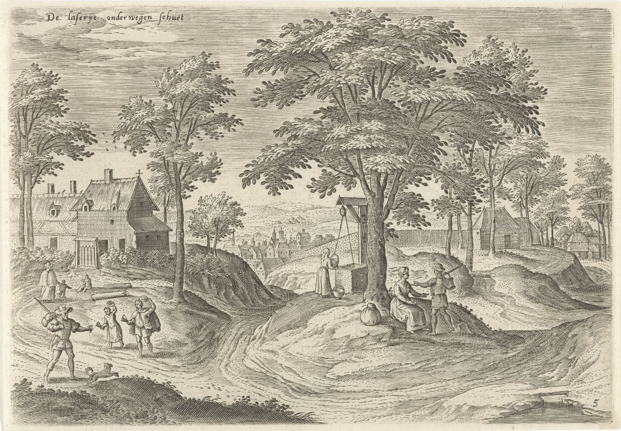 Utsikt över Scheut .s spetälska hus Lasrije en route schuet (titel på objekt) Sevärdheter från Brysselområdet (serietitel) av Hans Collaert (I)