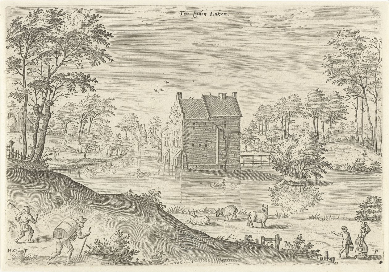Utsikt över Coensborgs slott i Laken Tersijden Laken (titel på objekt) Sevärdheter från Brysselområdet (serietitel) av Hans Collaert (I)