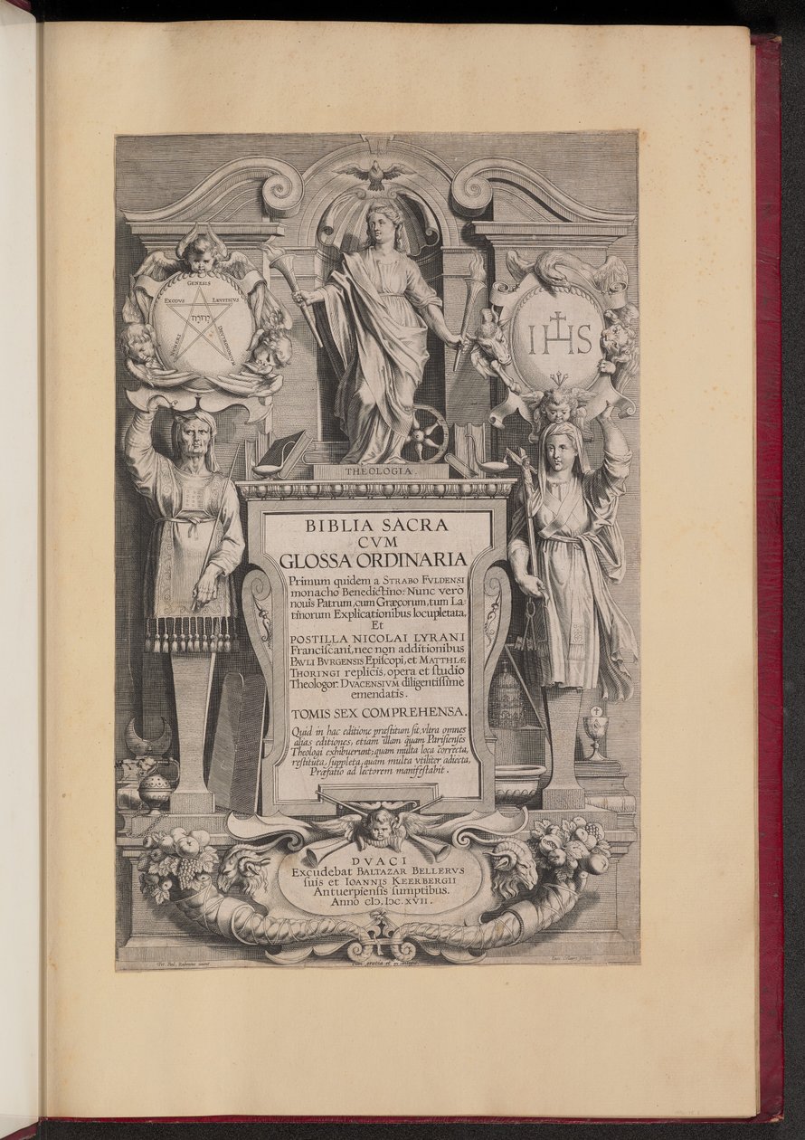 Titelsida för Biblia Sacra Cvm Glossa Ordinaria av Hans Collaert the Younger after Sir Peter Paul Rubens
