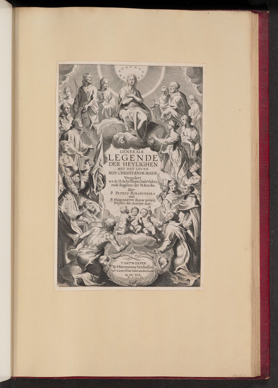 Titelsida för Pedro de Ribadineira och Heribert Rosweyde, Generale Legende der Heylighen av Hans Collaert the Younger after Sir Peter Paul Rubens
