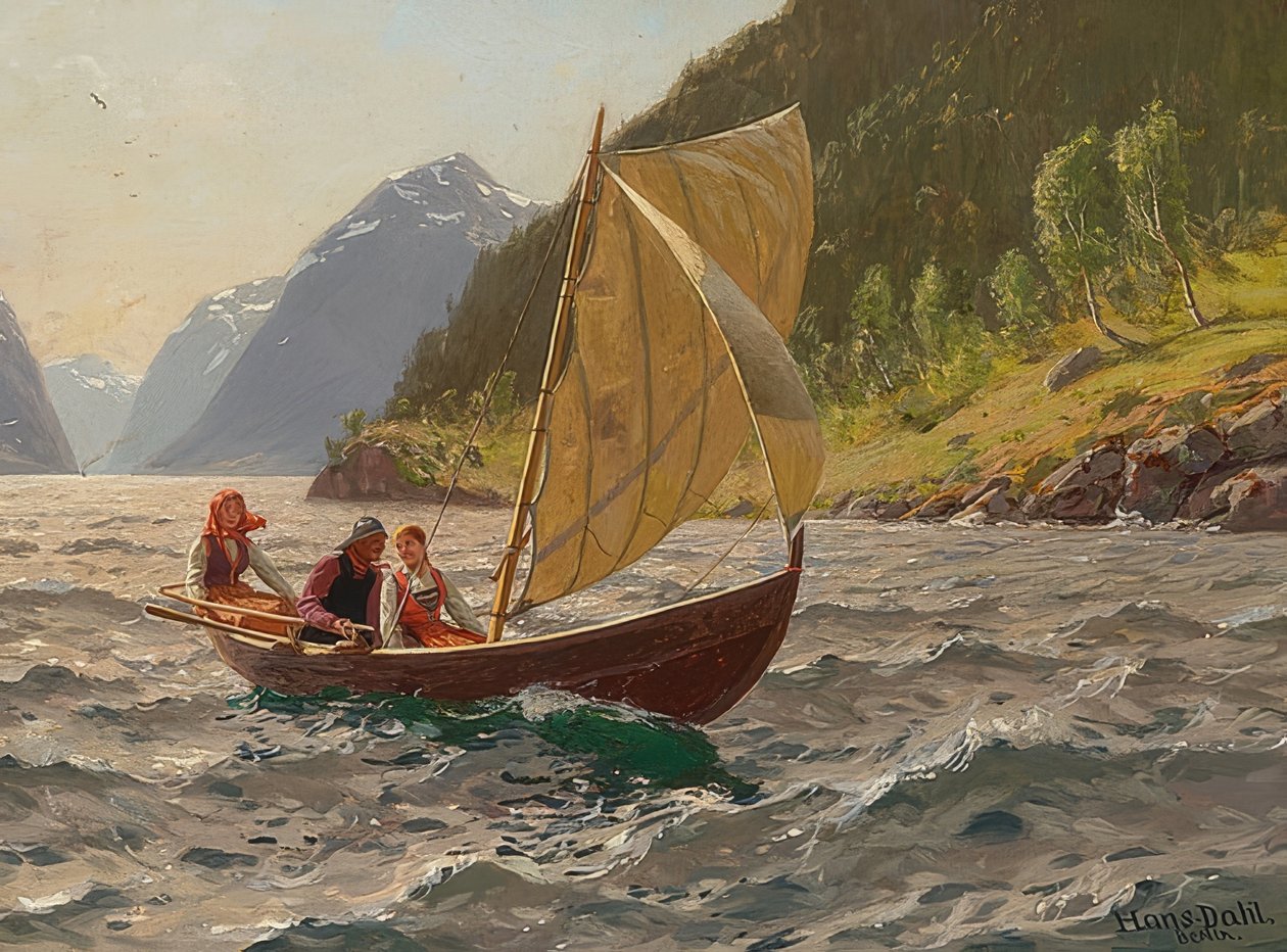 Segeltur i ett norskt fjordlandskap av Hans Dahl