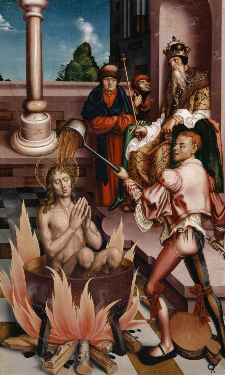 Sankt Johannes evangelisten i kitteln, 1514 av Hans Fries