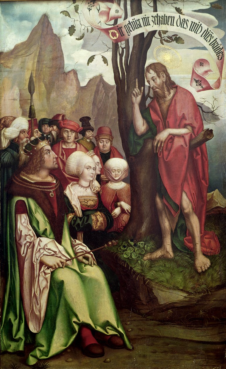 Johannes Döparen predikar inför Herodes, från Johannes Triptyk, 1514 (tempera på panel) av Hans Fries