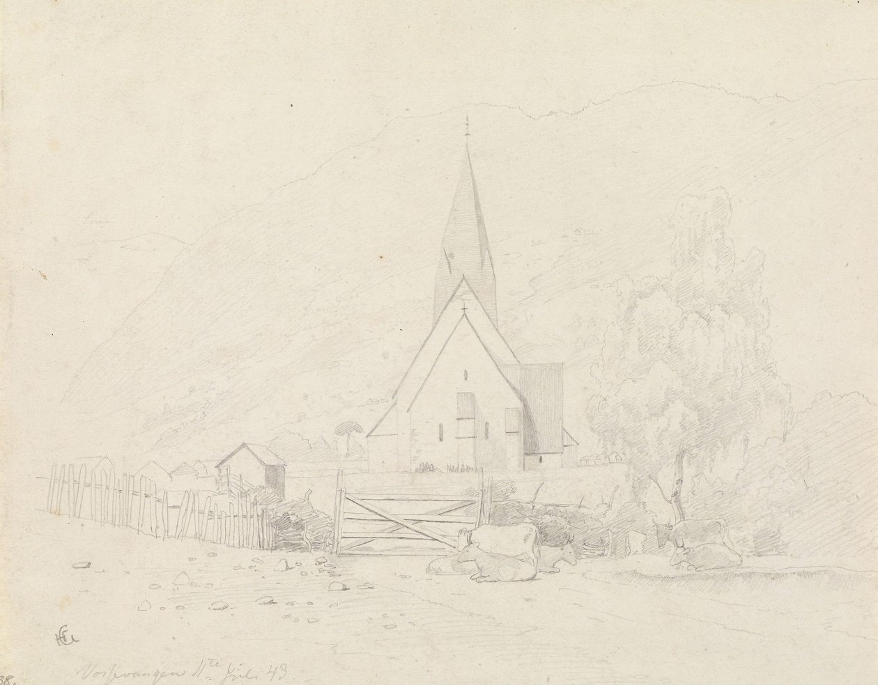Vossevangen med Voss kyrka av Hans Gude