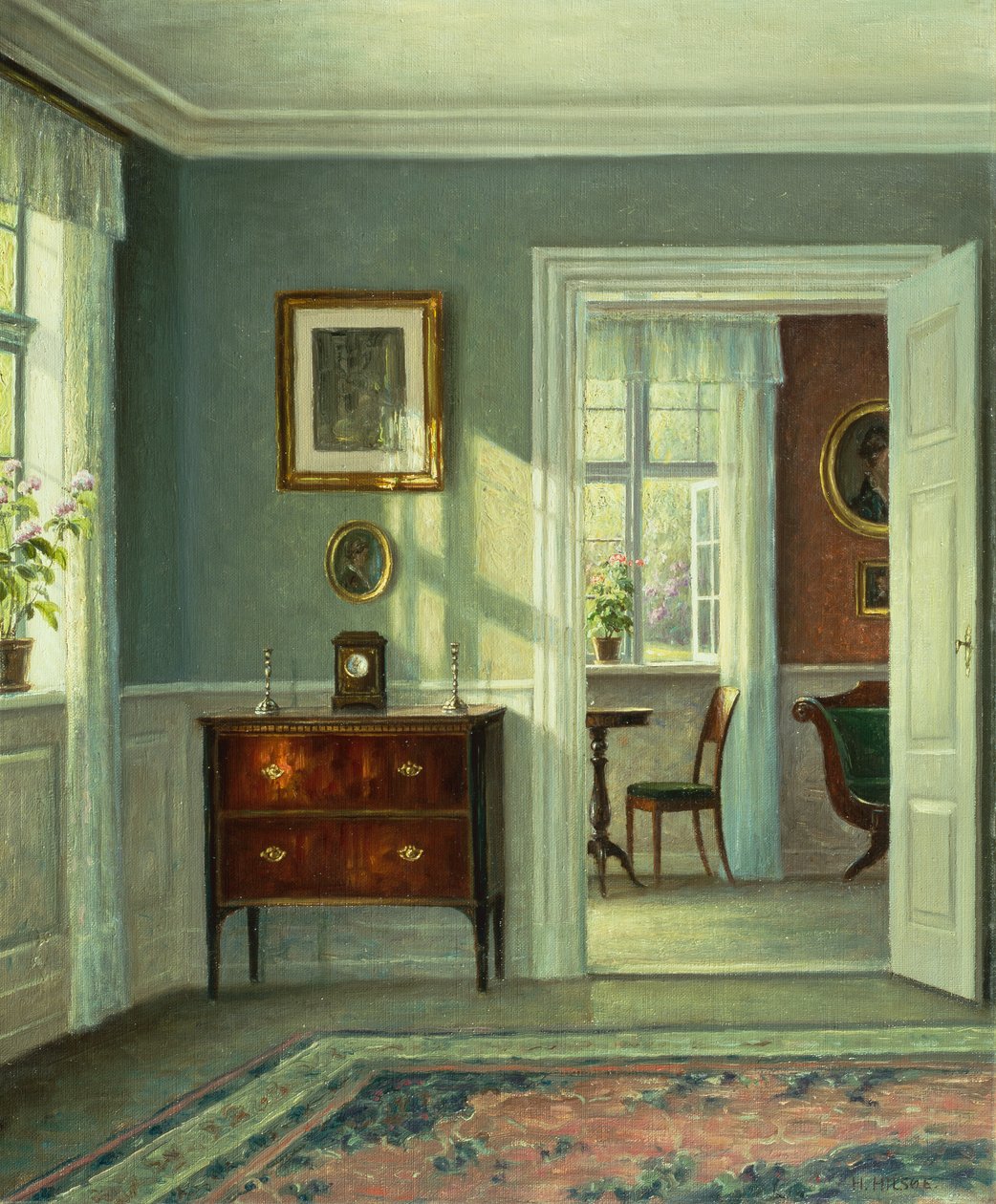 En interiör (olja på duk) av Hans Hilsoe