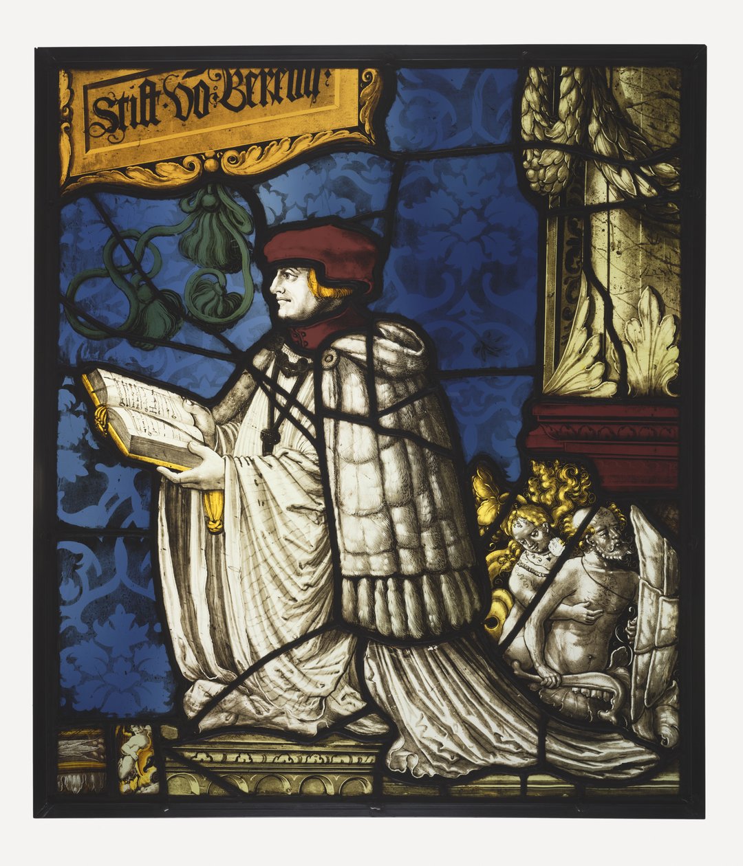 En premonstratensisk kanon; c.1520 (krukmetall och färglöst glas, oxidfärg och silverbets; bly kom) av Hans Holbein der Jüngere