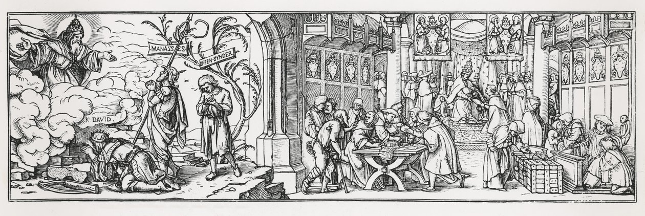 Antikatolsk karikatyr som fördömer påvens korruption av Hans Holbein der Jüngere