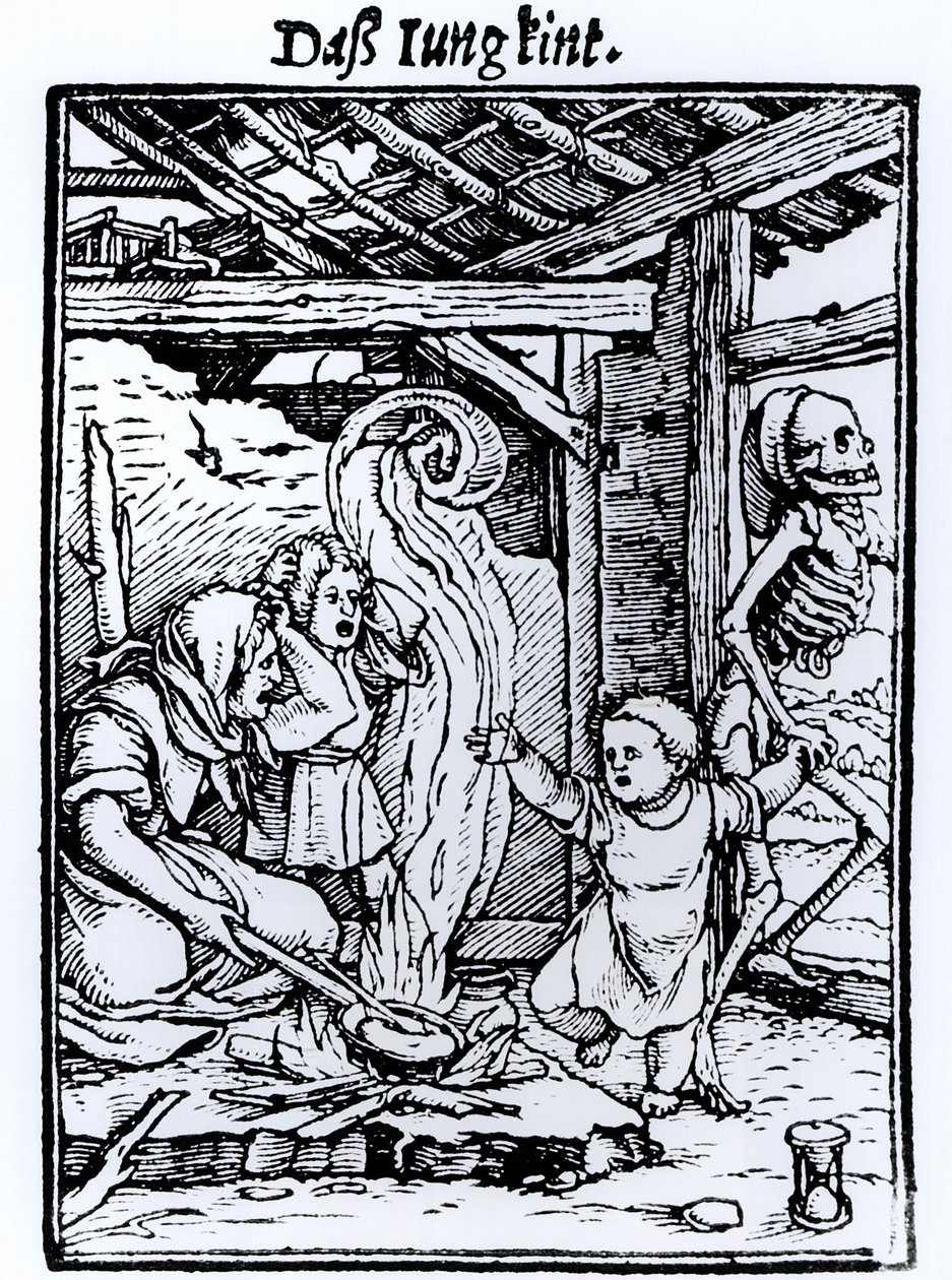 Döden tar ett barn, från serien "Dödsdansen", graverad av Hans Lutzelburger, ca 1526-8 av Hans Holbein der Jüngere